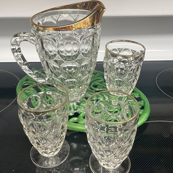 1950's Vintage Set Jeannette Glass Thumbprint - Picture 1 of 4